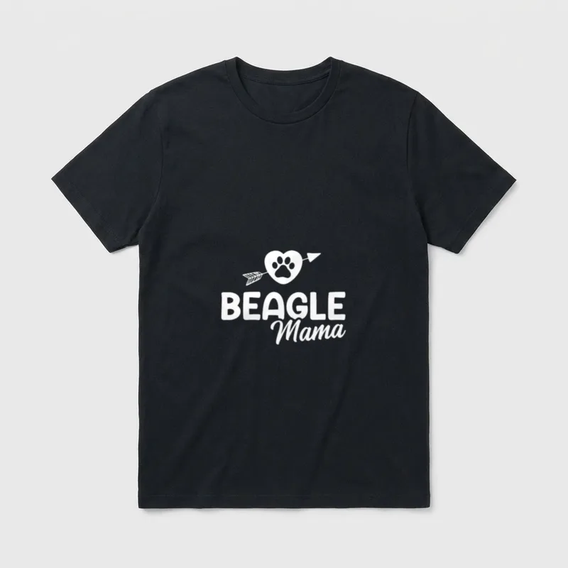 Beagle Mama T Hund T-Shirt – Schriftzug BEAGLE Mama mit Herz und Pfotenabdruck – Klassisches T-Shirt in Schwarz