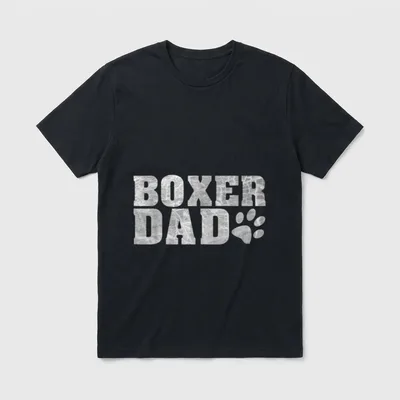 Boxer Boxer Papa Pfote T-Shirt – Schriftzug BOXER DAD mit Tierpfote in grauer Marmorstruktur – Klassisches T-Shirt in Schwarz
