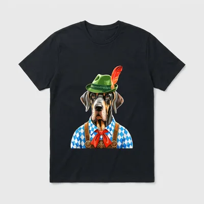 Deutsche Dogge in Lederhose T-Shirt – Klassisches T-Shirt in Schwarz