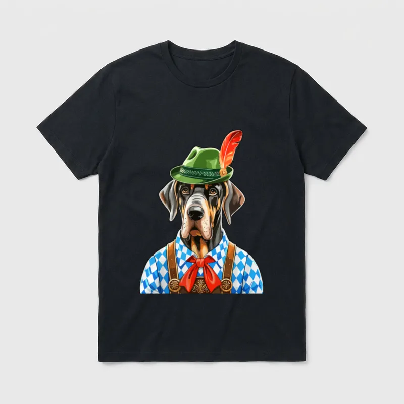 Deutsche Dogge in Lederhose T-Shirt – Klassisches T-Shirt in Schwarz