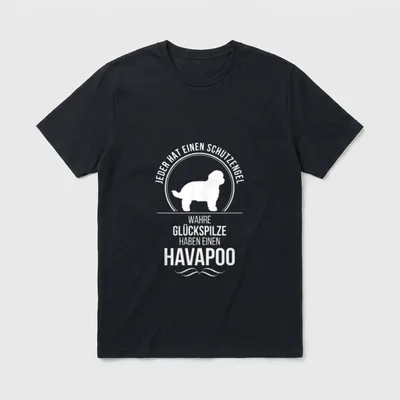 Havapoo Schutzengel Hund Hunde T-Shirt – Weißer Havapoo Hund in Kreis mit Schutzengel Spruch – Klassisches T-Shirt in Schwarz