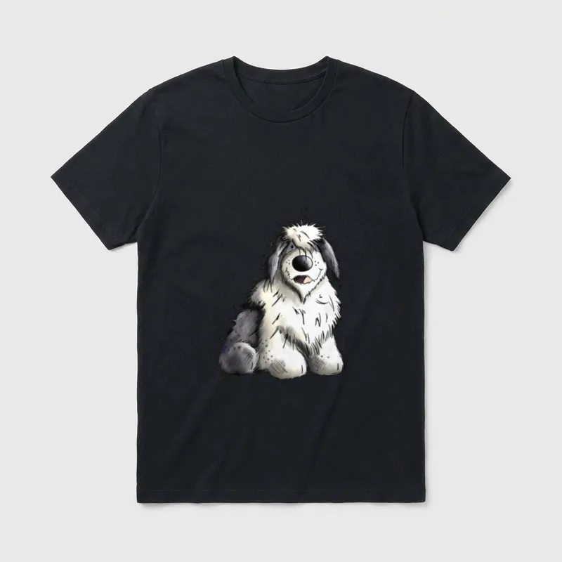 Witziger Bobtail Cartoon Hunde T-Shirt – Klassisches T-Shirt in Schwarz