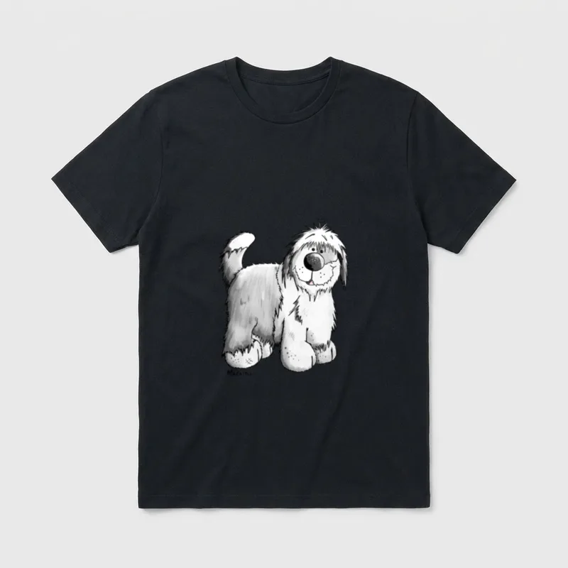 Happy Bobtail Cartoon Hunde T-Shirt – Klassisches T-Shirt in Schwarz