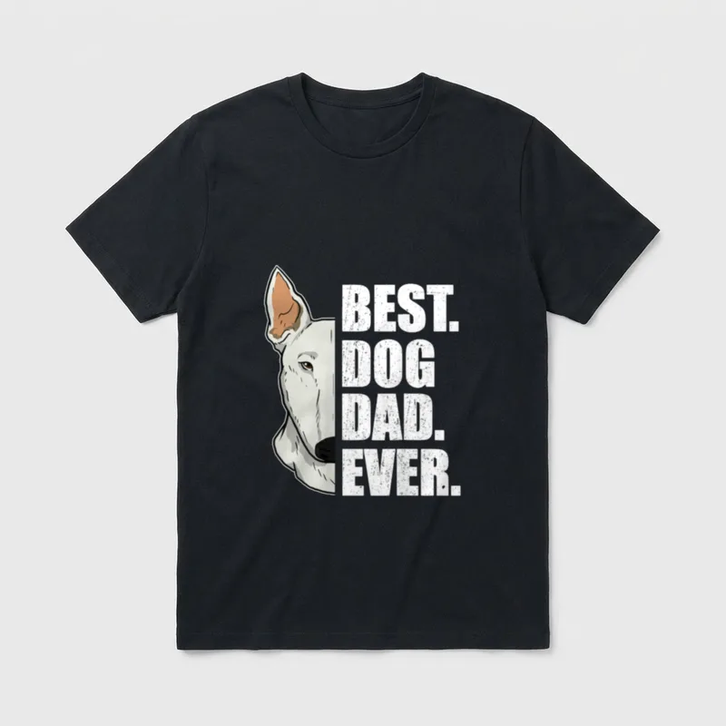 Best Dog Dad Ever T-Shirt 1187 – Bullterrier Kopf neben dem Text BEST. DOG DAD. EVER – Klassisches T-Shirt in Schwarz