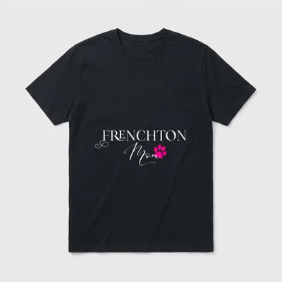 Frenchton Hundemutter T-Shirt – FRENCHTON Mom Schriftzug mit pinkem Pfotenabzeichen – Klassisches T-Shirt in Schwarz