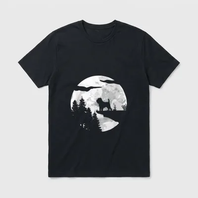 Vierbeiner Hund Hunderasse Vollmond Brussels T-Shirt – Hundesilhouette vor Vollmond und Wald – Klassisches T-Shirt in Schwarz