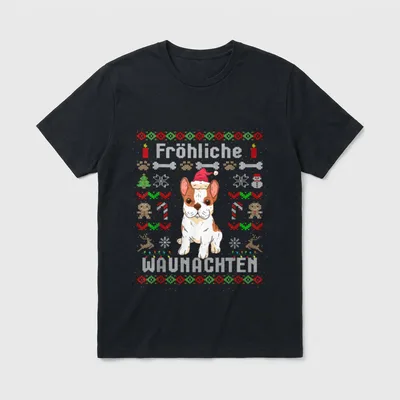 Lustiges Ugly Christmas Bulldogge T-Shirt – Klassisches T-Shirt in Schwarz