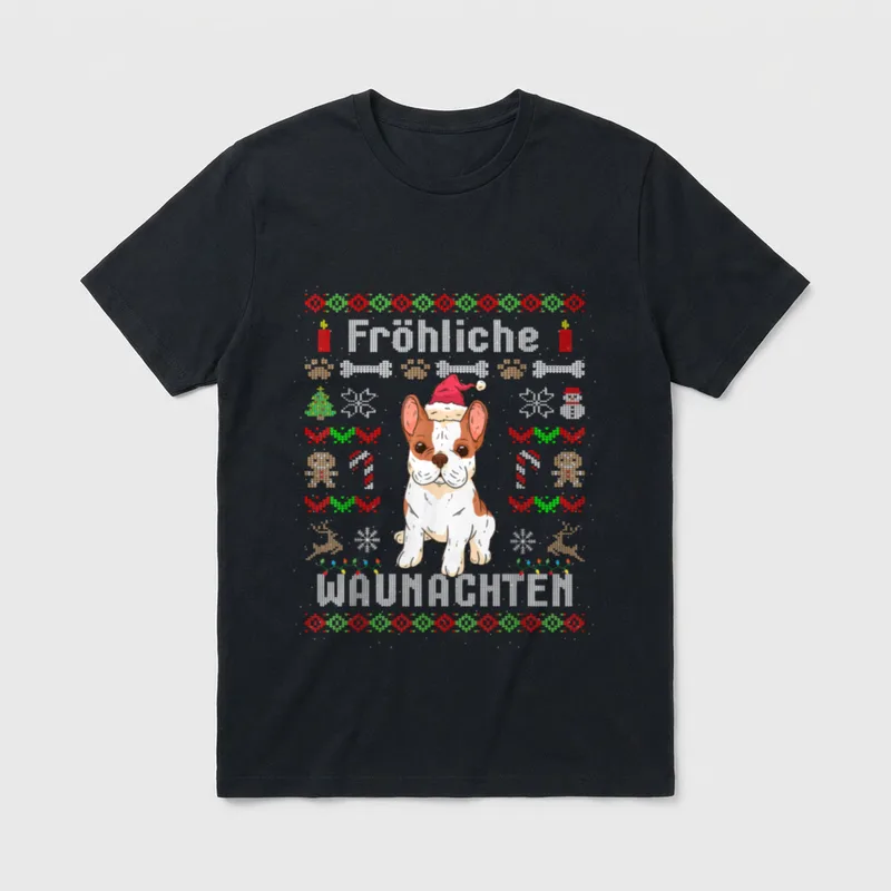 Lustiges Ugly Christmas Bulldogge T-Shirt – Klassisches T-Shirt in Schwarz