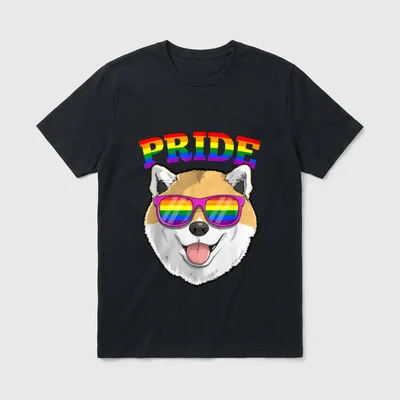 LGBT Shiba Inu Dog T-Shirt – Shiba Inu mit Regenbogen-Sonnenbrille und PRIDE Schriftzug – Klassisches T-Shirt in Schwarz