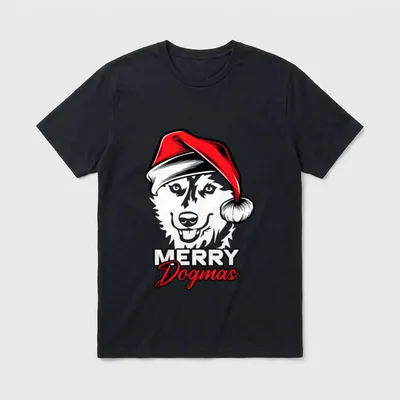 Merry Dogmas Husky Hund T-Shirt – Klassisches T-Shirt in Schwarz