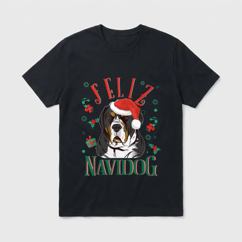 Feliz Navidog Großer Schweizer T-Shirt – Klassisches T-Shirt in Schwarz