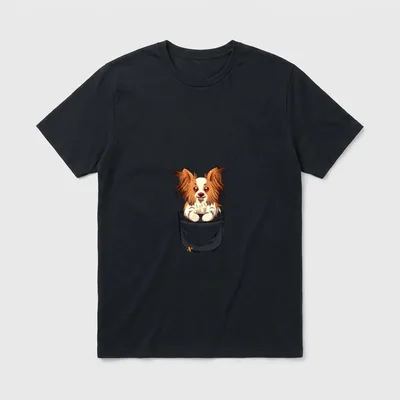 Pocket Cute Papillon Dog T-Shirt – Klassisches T-Shirt in Schwarz