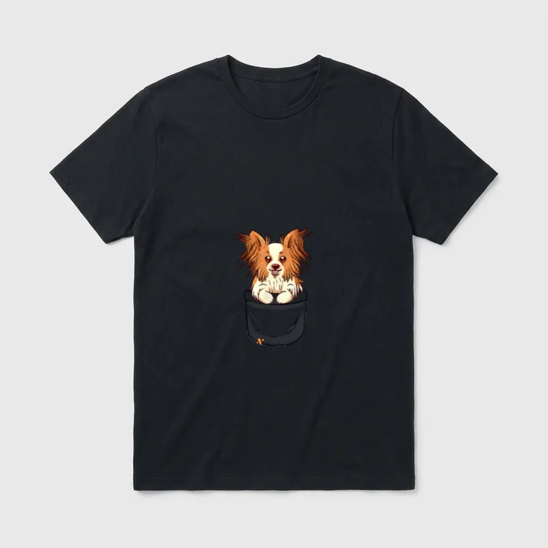 Pocket Cute Papillon Dog T-Shirt – Klassisches T-Shirt in Schwarz