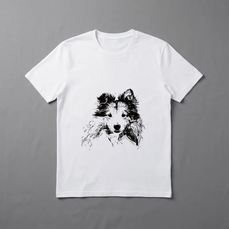 Shetland Sheepdog T-Shirt – Strichzeichnung Kopf Shetland Sheepdog schwarz auf hellem Grund – Klassisches T-Shirt in Schwarz