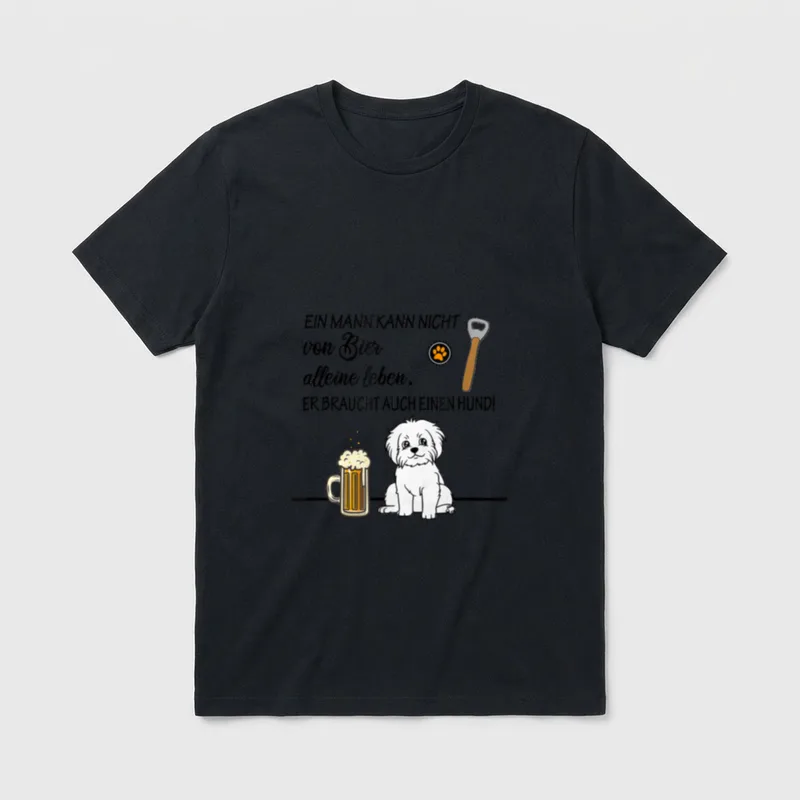 Hunde und Bier Liebhaber T-Shirt – Spruch mit flauschigem Hund, Bierkrug und Flaschenöffner – Klassisches T-Shirt in Schwarz