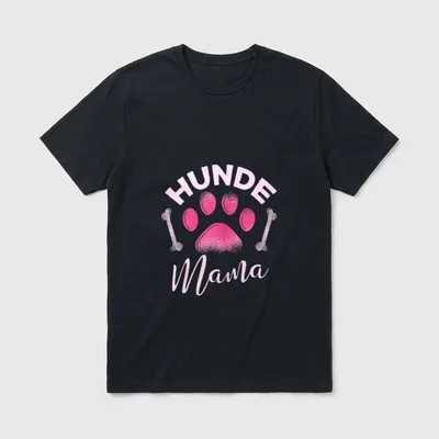 Lustig Hunde Mama Spruch T-Shirt – Pinker Pfotenabdruck mit Knochen und Text HUNDE Mama – Klassisches T-Shirt in Schwarz