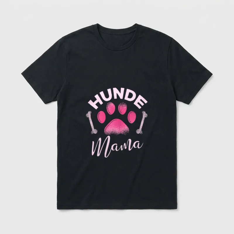 Lustig Hunde Mama Spruch T-Shirt – Pinker Pfotenabdruck mit Knochen und Text HUNDE Mama – Klassisches T-Shirt in Schwarz