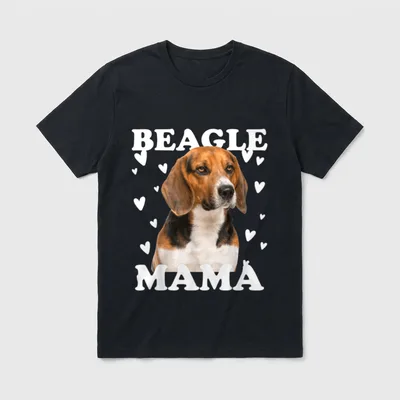 Beagle Mama Mom T-Shirt – Beagle-Mama-T-Shirt mit Hundebild und weißen Herzen – Klassisches T-Shirt in Schwarz