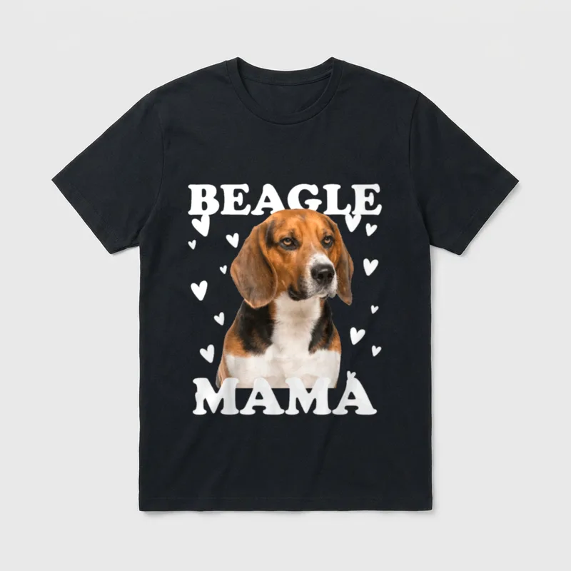 Beagle Mama Mom T-Shirt – Beagle-Mama-T-Shirt mit Hundebild und weißen Herzen – Klassisches T-Shirt in Schwarz