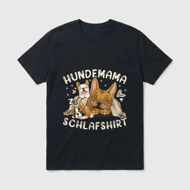 Hundemama Schlafshirt Französische Bulldogge T-Shirt – Klassisches T-Shirt in Schwarz