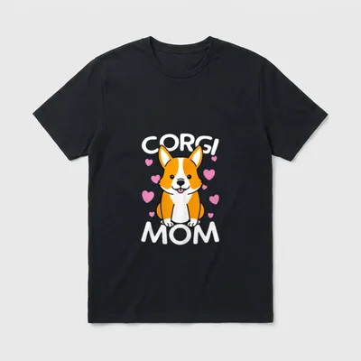 Corgi Mutter Frauen Muttertag T-Shirt – Corgi Mom T-Shirt mit sitzendem Hund und Herzen – Klassisches T-Shirt in Schwarz