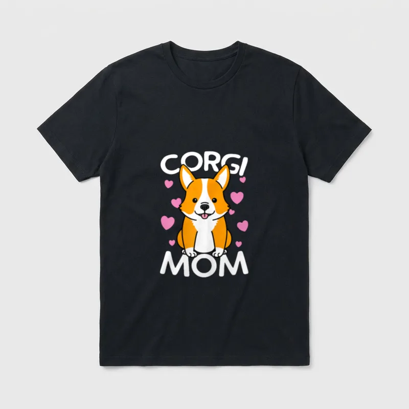 Corgi Mutter Frauen Muttertag T-Shirt – Corgi Mom T-Shirt mit sitzendem Hund und Herzen – Klassisches T-Shirt in Schwarz
