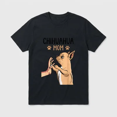 Chihuahua Mom Frauchen Hunde T-Shirt – Chihuahua Mom Highfive Grafik mit Pfotenabdruck – Klassisches T-Shirt in Schwarz
