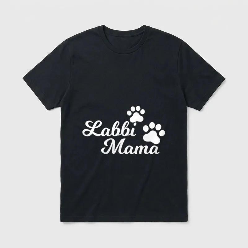 Labbi Mama Mom Mutter T-Shirt – Schriftzug Labbi Mama mit zwei weißen Pfotenabdrücken – Klassisches T-Shirt in Schwarz