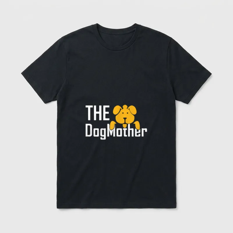 The Dogmother Hundemama T-Shirt – THE DogMother Schriftzug mit gelbem Hundenkopf – Klassisches T-Shirt in Schwarz
