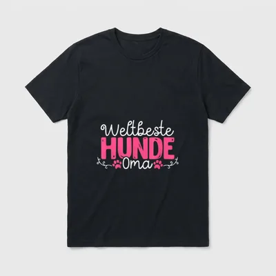 Oma Weltbeste Hundeoma Lustiger T-Shirt – Weltbeste HUNDEOma Schriftzug mit Pfotenabdrücken – Klassisches T-Shirt in Schwarz