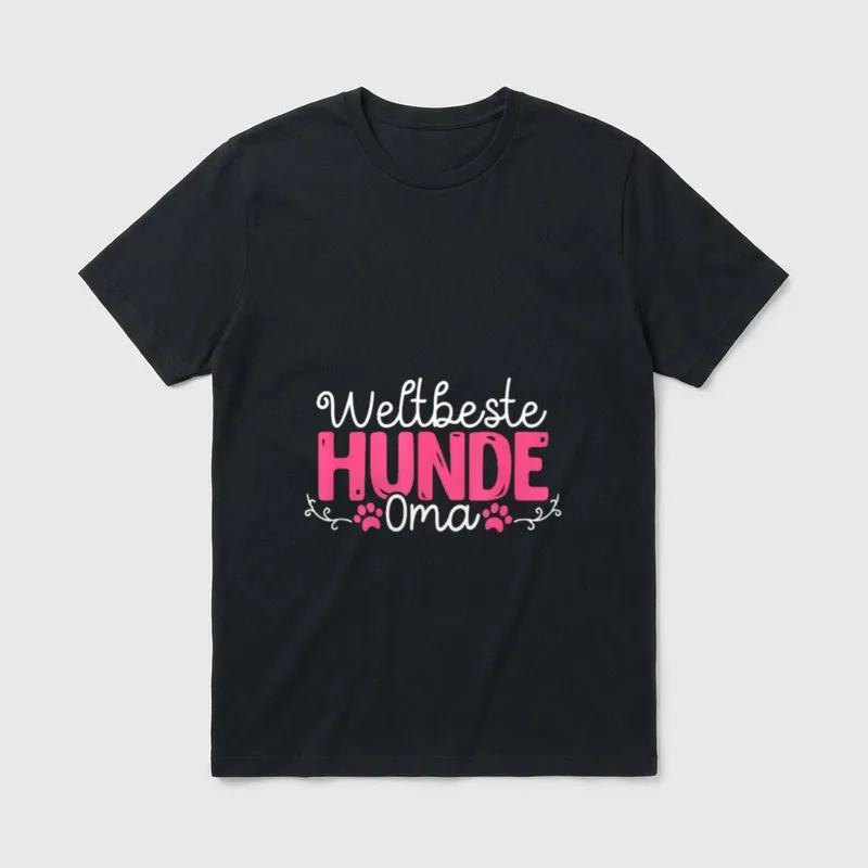 Oma Weltbeste Hundeoma Lustiger T-Shirt – Weltbeste HUNDEOma Schriftzug mit Pfotenabdrücken – Klassisches T-Shirt in Schwarz