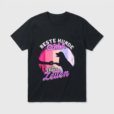 Beste Hunde Oma Aller T-Shirt – Retro-Typografie Beste Hunde Oma Aller Zeiten mit Hundegriff – Klassisches T-Shirt in Schwarz