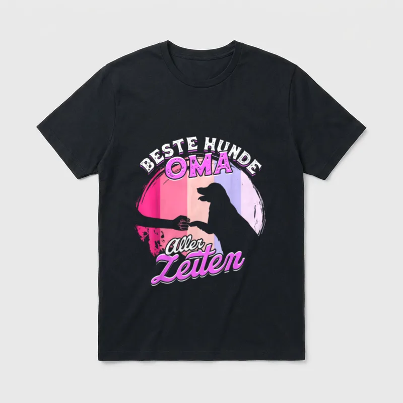 Beste Hunde Oma Aller T-Shirt – Retro-Typografie Beste Hunde Oma Aller Zeiten mit Hundegriff – Klassisches T-Shirt in Schwarz