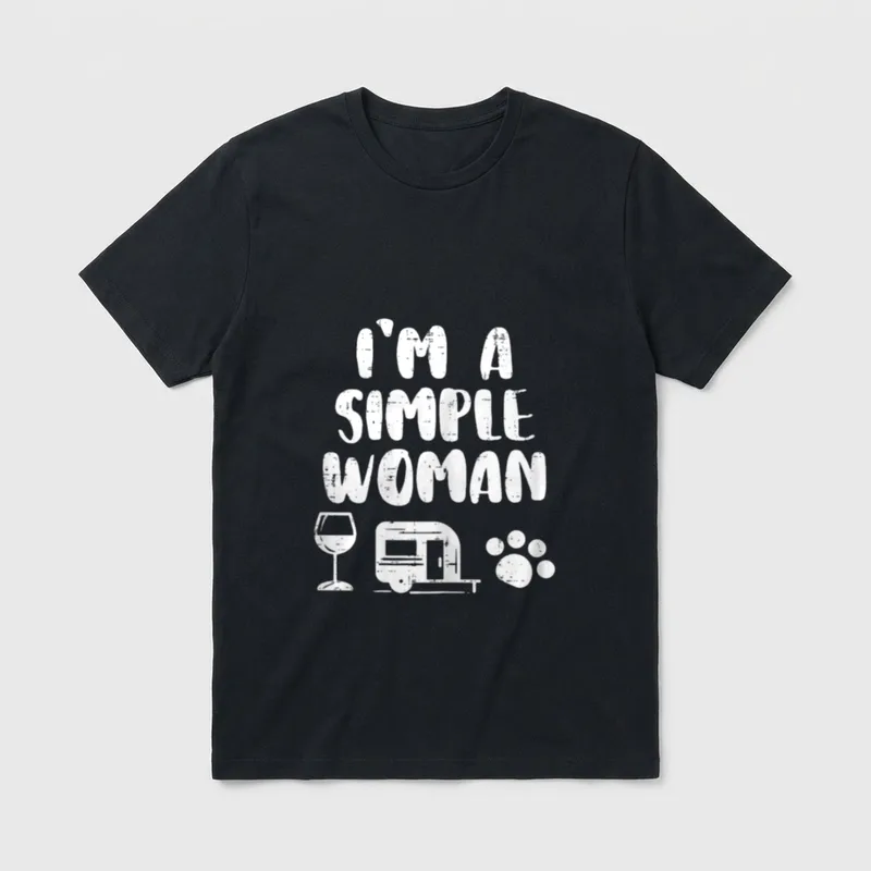 Simple Woman Wine Camping T-Shirt – Klassisches T-Shirt in Schwarz