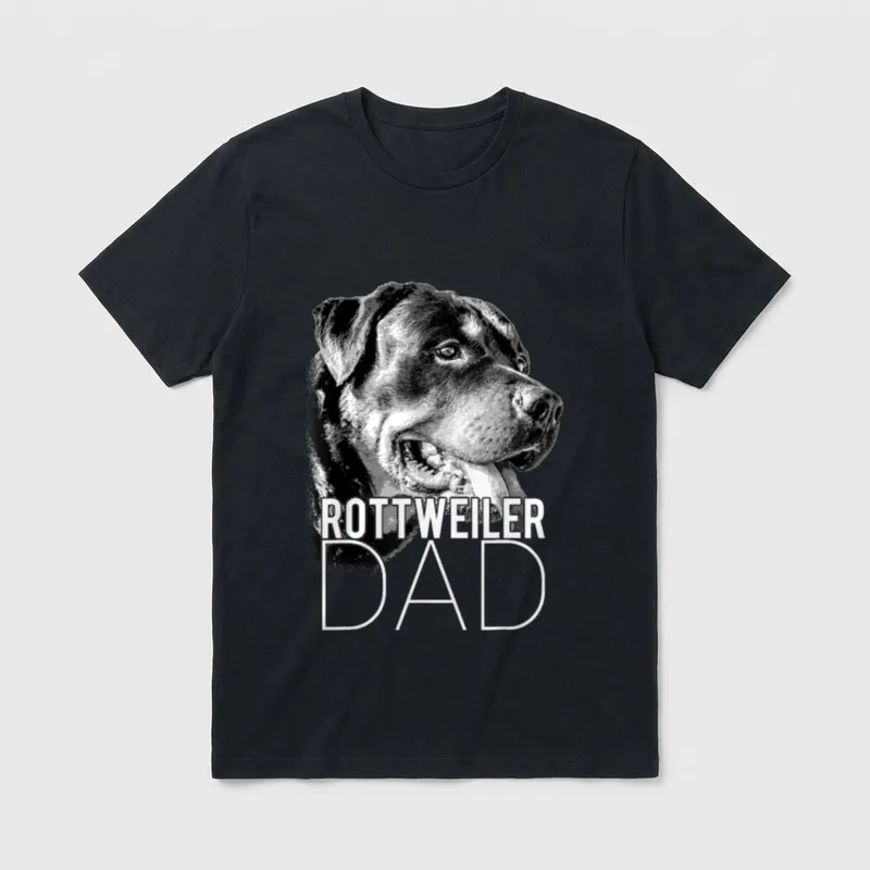 Rottweiler Dad Shirt – Rottweiler Kopf im Profil mit Text ROTTWEILER DAD – Klassisches T-Shirt in Schwarz