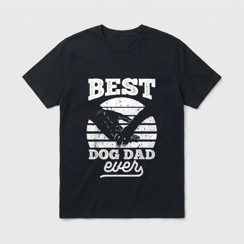 Best Dog Dad Ever Hund T-Shirt – Retro Best Dog Dad ever Text mit Sonnenuntergang Silhouette – Klassisches T-Shirt in Schwarz