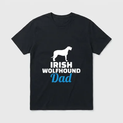 Irischer Wolfshund Papa T-Shirt – Weißer Wolfshund über weiß-blauer Schrift – Klassisches T-Shirt in Schwarz
