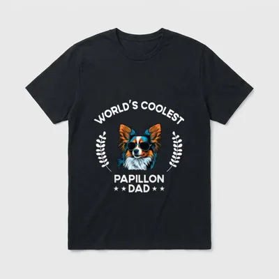 World's Coolest Dog Dad Papa Papillon T-Shirt – Klassisches T-Shirt in Schwarz