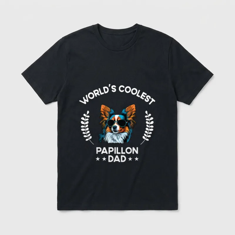 World's Coolest Dog Dad Papa Papillon T-Shirt – Klassisches T-Shirt in Schwarz