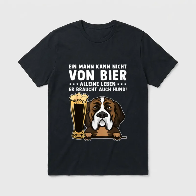 Ein Mann braucht auch T-Shirt – Bierglas und Hundenkopf mit Text über Bier und Hund – Klassisches T-Shirt in Schwarz