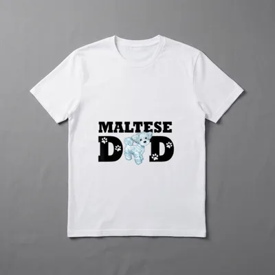 Maltese Dad Malteser Papa T-Shirt – MALTESE DAD Text mit Malteser-Welpe als Buchstabe A – Klassisches T-Shirt in Schwarz