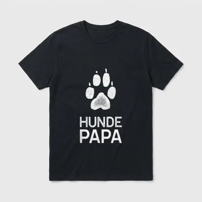 Stolzer Hunde Papa Hundebesitzer T-Shirt – Weißer Pfotenabdruck mit Herz und Text HUNDE PAPA – Klassisches T-Shirt in Schwarz