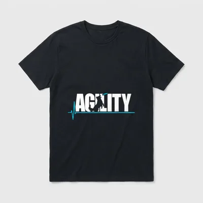 Training T-Shirt Herren – AGILITY Schriftzug mit springendem Hund und blauer Herzschlaglinie – Klassisches T-Shirt in Schwarz