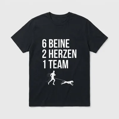 6 Beine 2 Herzen T-Shirt – Schriftzug 6 Beine 2 Herzen 1 Team mit Laufersilhouette – Klassisches T-Shirt in Schwarz