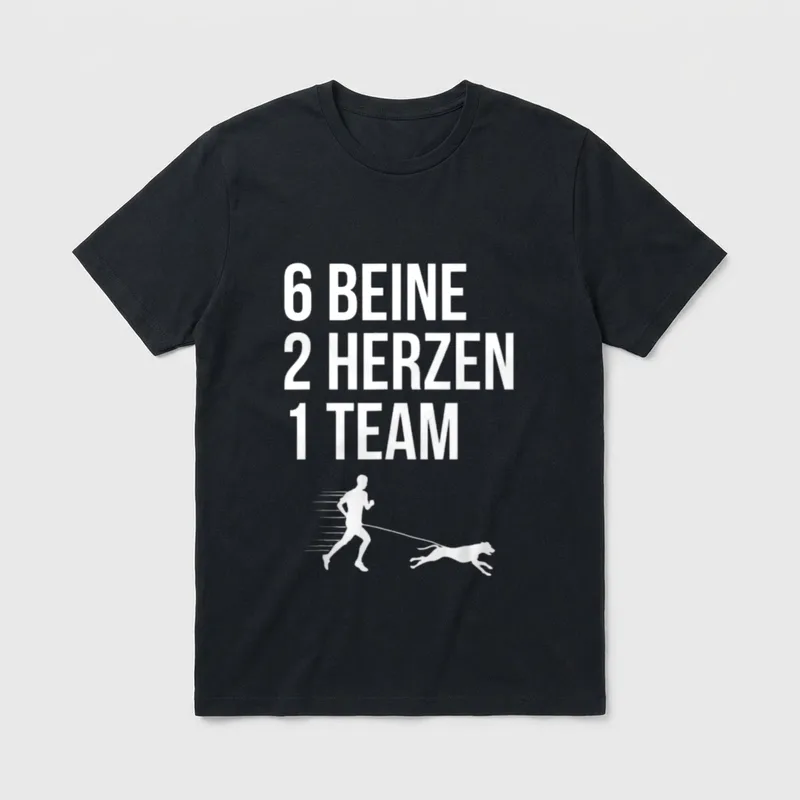 6 Beine 2 Herzen T-Shirt – Schriftzug 6 Beine 2 Herzen 1 Team mit Laufersilhouette – Klassisches T-Shirt in Schwarz