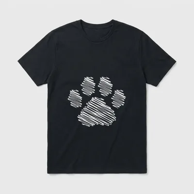 Dog Paw Hundetrainer T-Shirt – Weiße skizzierte Hundepfote auf grauem Hintergrund – Klassisches T-Shirt in Schwarz