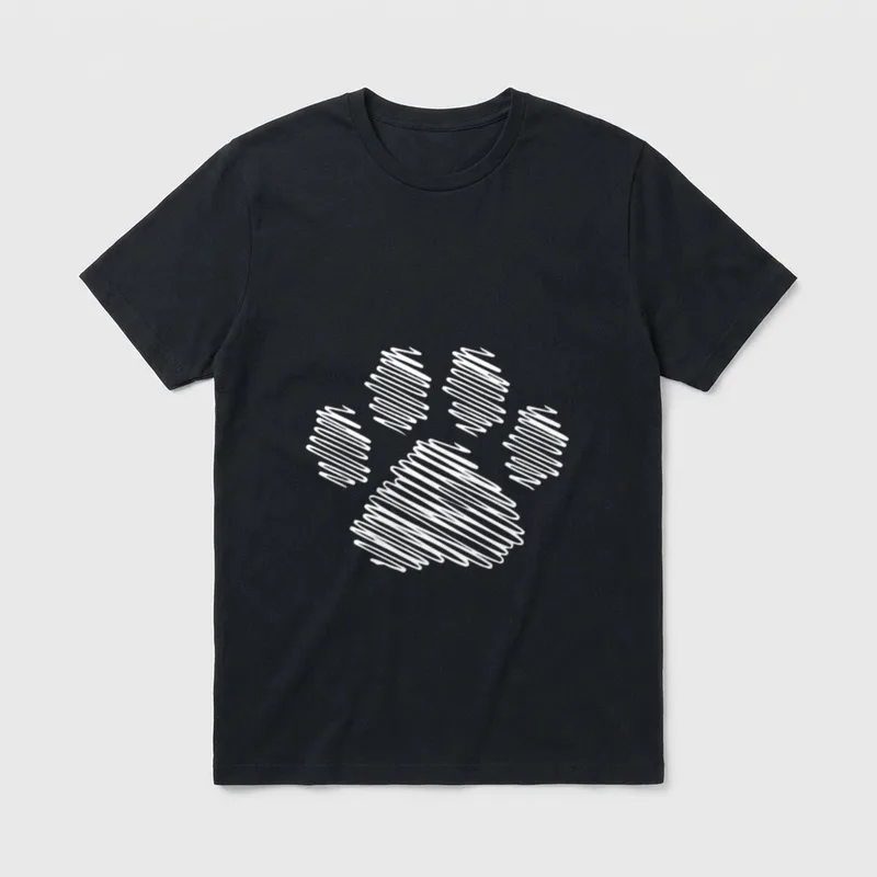 Dog Paw Hundetrainer T-Shirt – Weiße skizzierte Hundepfote auf grauem Hintergrund – Klassisches T-Shirt in Schwarz