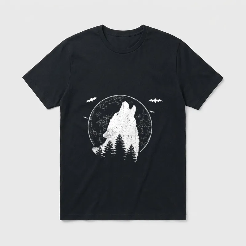 Wolf Wölfe Wolves Vollmond T-Shirt – Klassisches T-Shirt in Schwarz