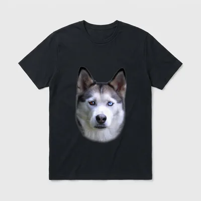 Sibirischer Husky Gesicht T-Shirt – Husky Porträt mit einem blauen und einem braunen Auge – Klassisches T-Shirt in Schwarz
