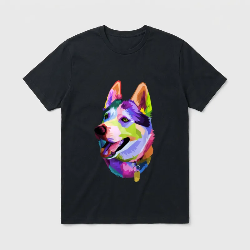 Husky buntes Pop Art T-Shirt – Klassisches T-Shirt in Schwarz